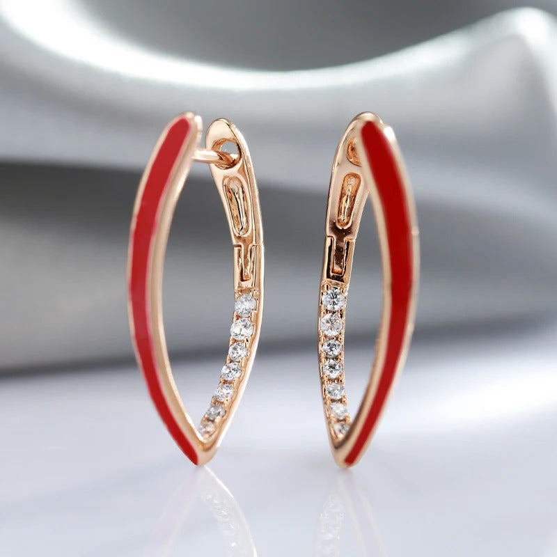 18K Roségold überzogene rote Emaille Tropfen Ohrringe - AC