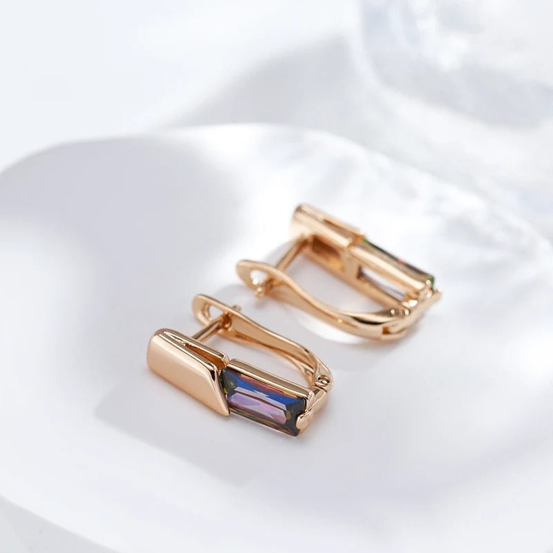 18K Roségold Plattiert Quadratische Bunte Natürliche Zirkon Tropfen Ohrring