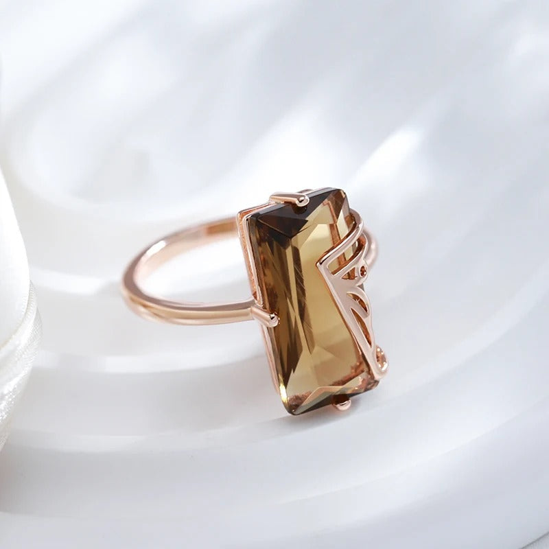 18K Rose vergoldet hellbraun natürlichen Zirkonia großen Ring - AC