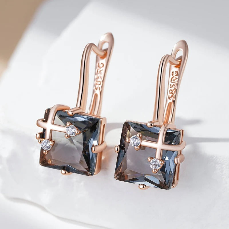 18K Roségold Plated Shiny Gray natürlichen Zirkon Tropfen Ohrringe - AC