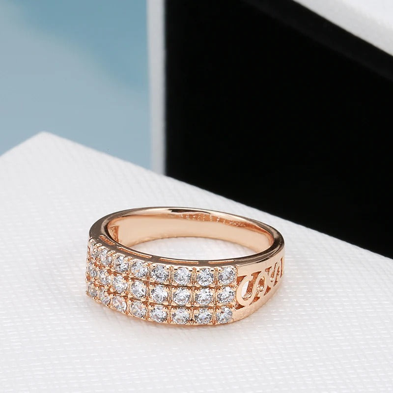 18K Roségold plattiert drei Reihen Inlay natürlichen Zirkon Ring - AC