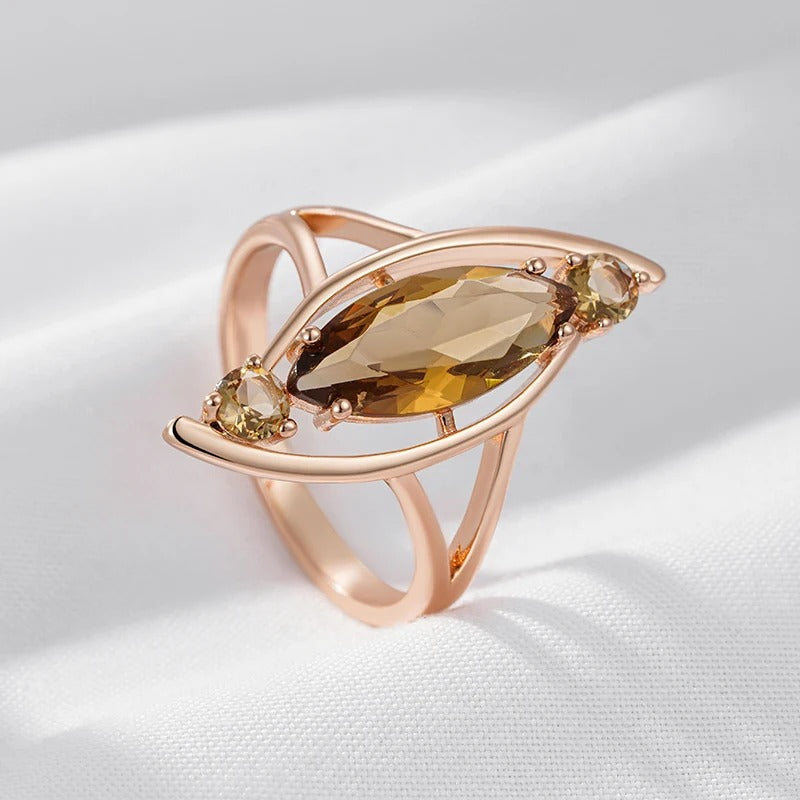 18K Roségold plattiert Hellbraun Natürlicher Zirkon Großer Ring