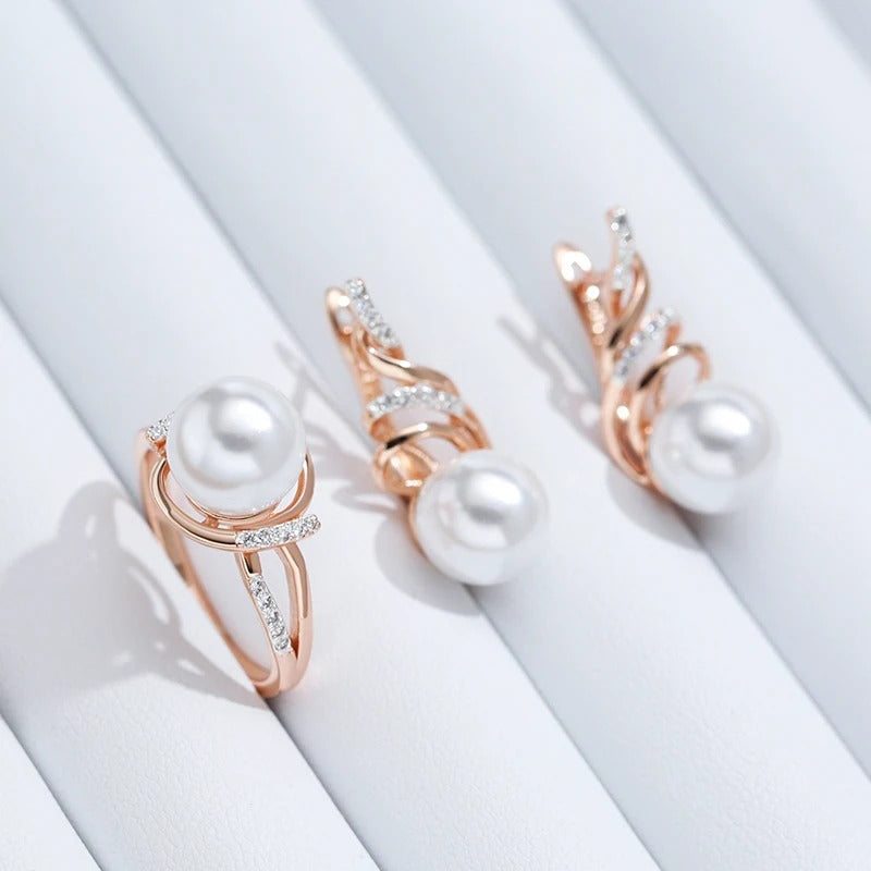 18K Roségold plattiert Geometrie Perle mit Zirkonia Ring - AC