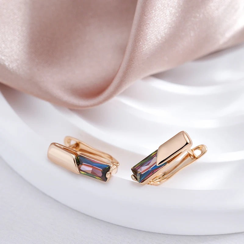18K Roségold Plattiert Quadratische Bunte Natürliche Zirkon Tropfen Ohrring