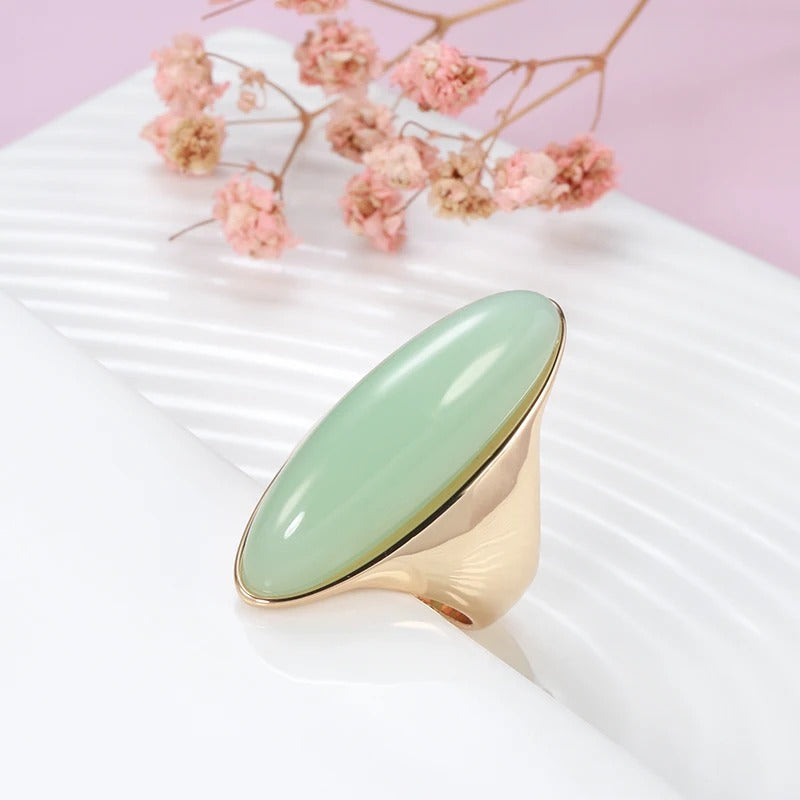 Ring mit grünem Jadestein, 18 Kt. rosévergoldet - AC