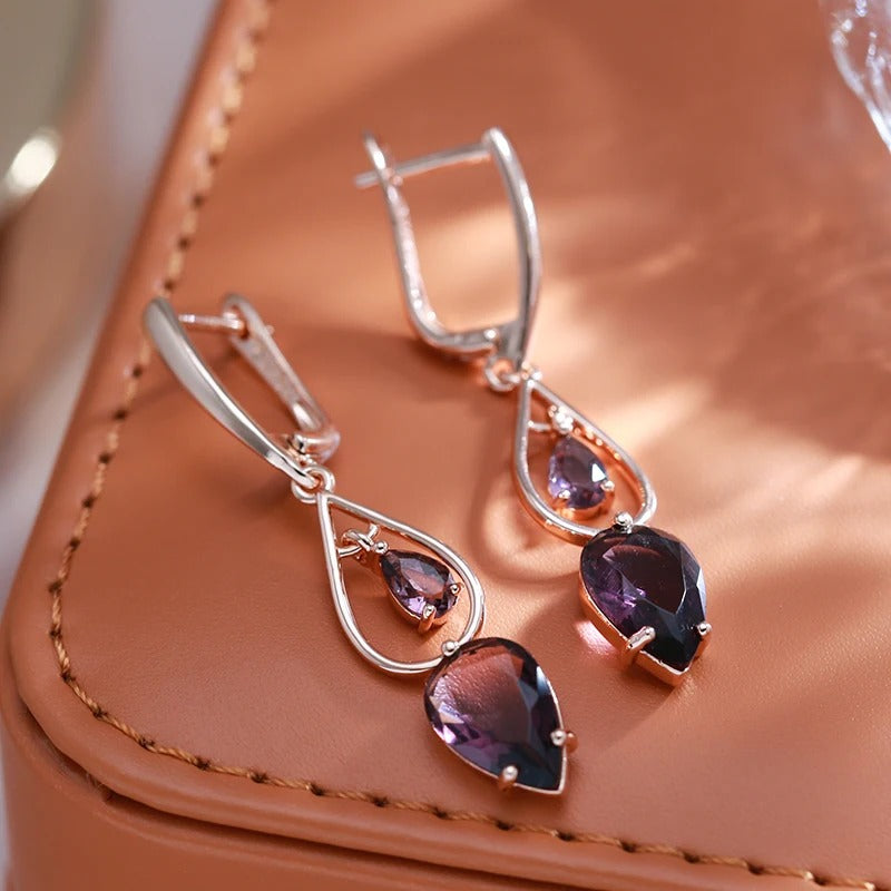 Ohrringe mit doppeltem Amethystzirkonia, 18 Karat Roségold - AC