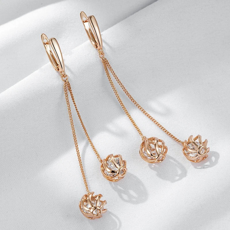 18K Roségold plattiert Trend lange Quaste Ohrringe mit Zirkonia - AC