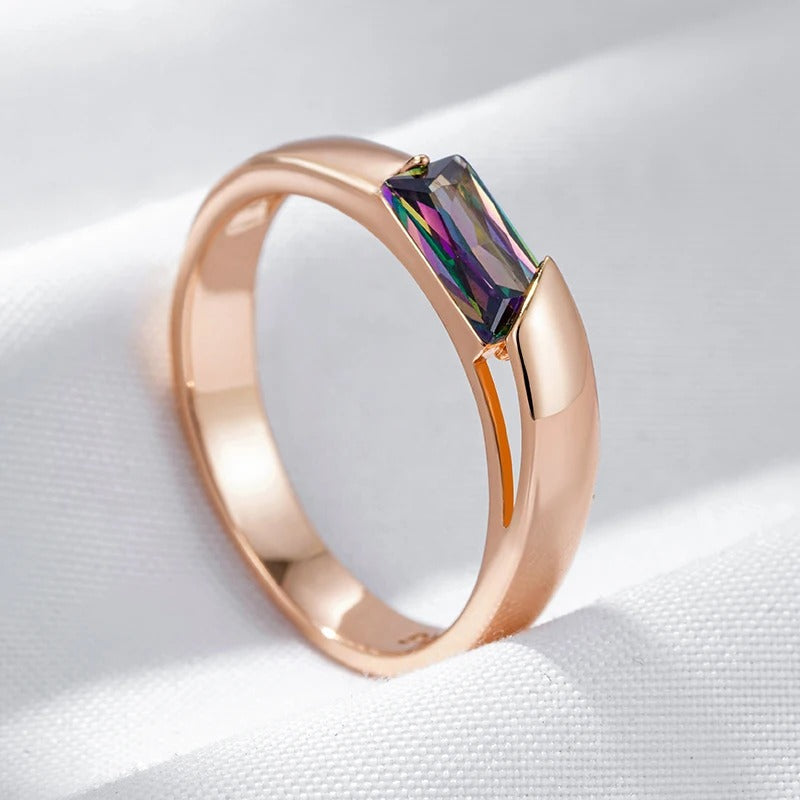18K Roségold plattiert Quadratisch Bunte Natürliche Zirkon Ring
