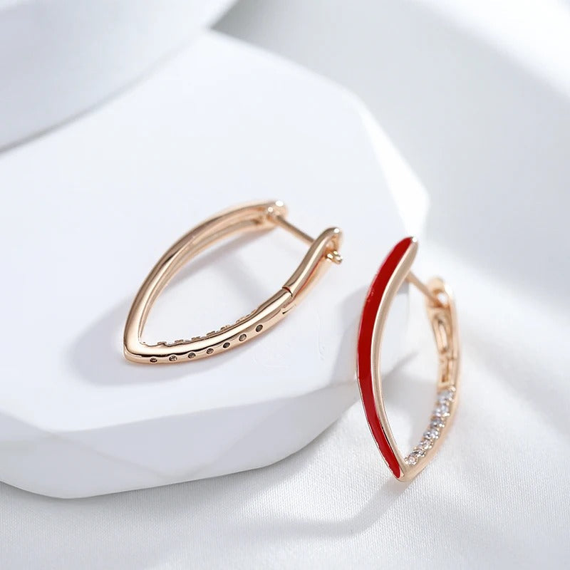18K Roségold überzogene rote Emaille Tropfen Ohrringe - AC