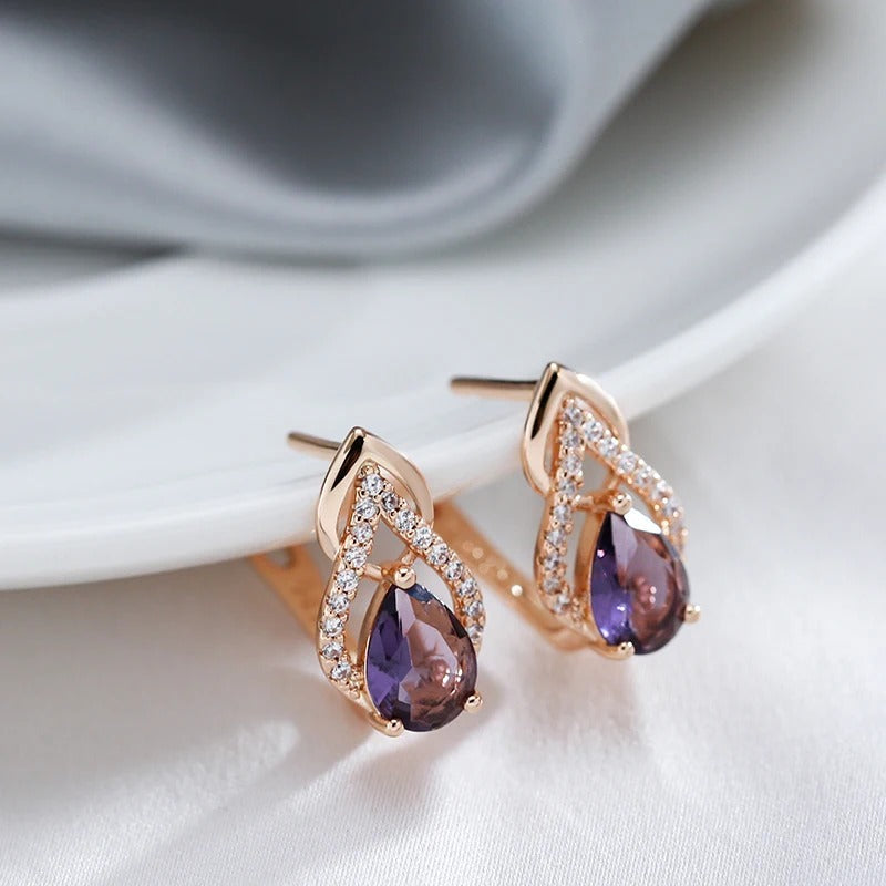 18K Roségold Plattiert Sparkling Purple Water Drop Natürliche Zirkon Ohrringe