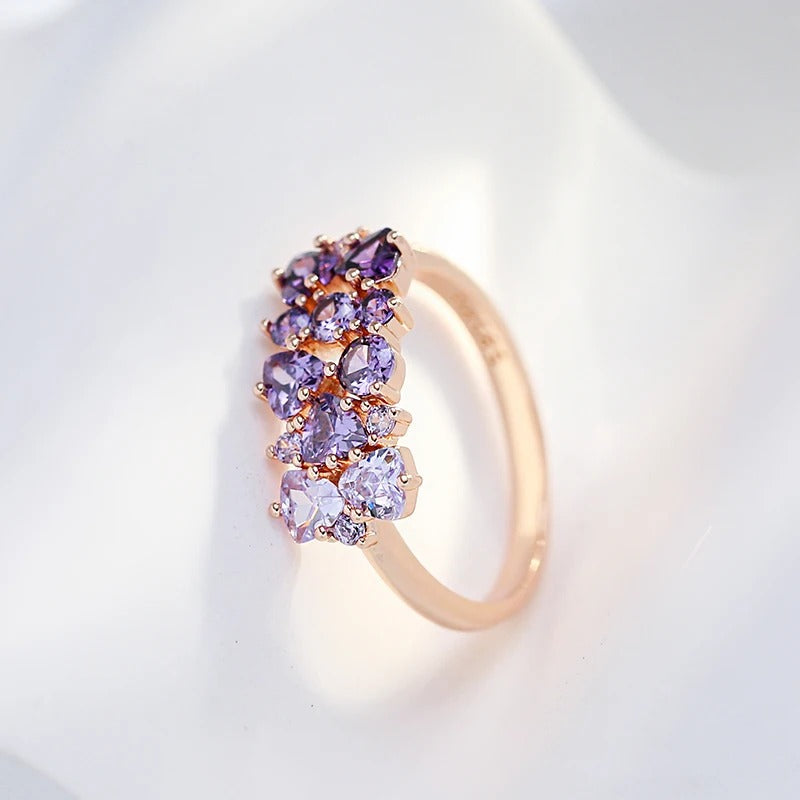 18K Roségold plattiert Brilliant lila natürlichen Zirkon Ring