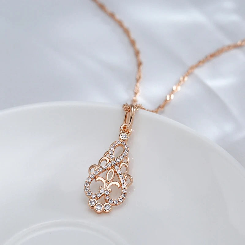 Unendliche Halskette mit Zirkonen im Ethnostil, 18 Kt. rosévergoldet - AC