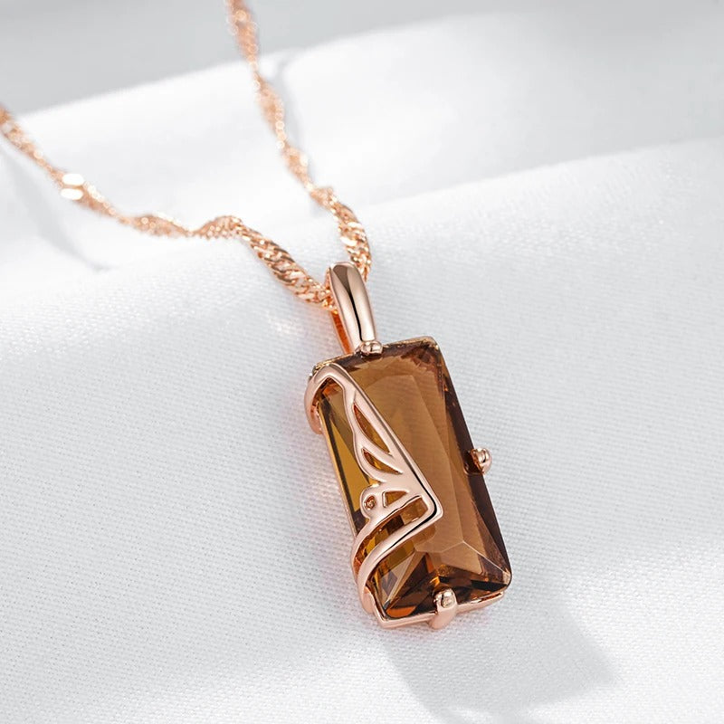 18K Roségold plattiert Hellbraun natürlichen Zirkon Anhänger Halskette