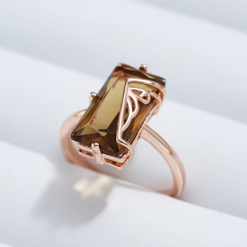 18K Rose vergoldet hellbraun natürlichen Zirkonia großen Ring - AC