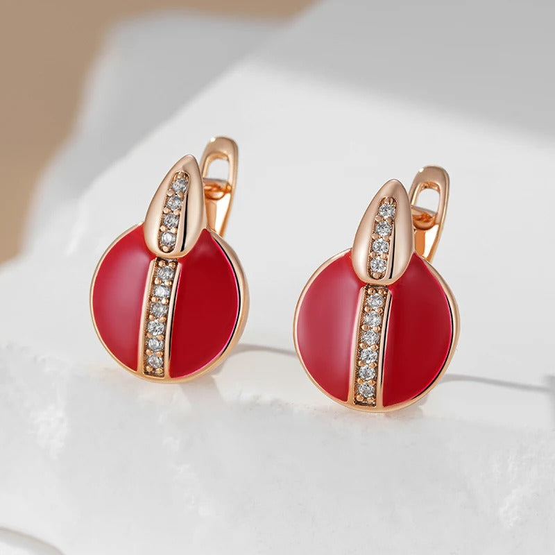 18K Roségold vergoldete rote Ohrstecker mit weißen Zirkonias