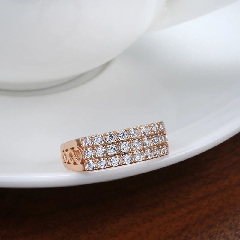 18K Roségold plattiert drei Reihen Inlay natürlichen Zirkon Ring - AC