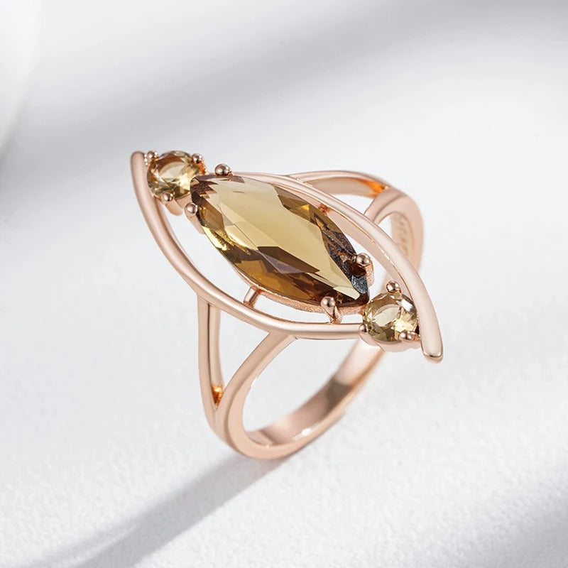 18K Roségold plattiert Hellbraun Natürlicher Zirkon Großer Ring