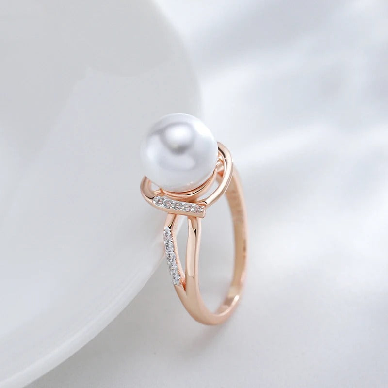 18K Roségold plattiert Geometrie Perle mit Zirkonia Ring - AC