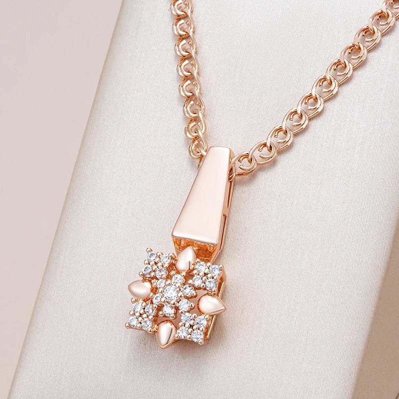 Set aus quadratischem Anhänger und Ohrringen mit weißem Zirkon in 18K Rosévergoldung - AC