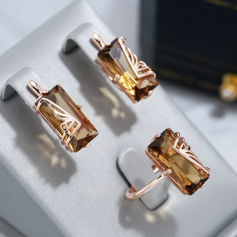 18K Rose vergoldet hellbraun natürlichen Zirkonia großen Ring - AC