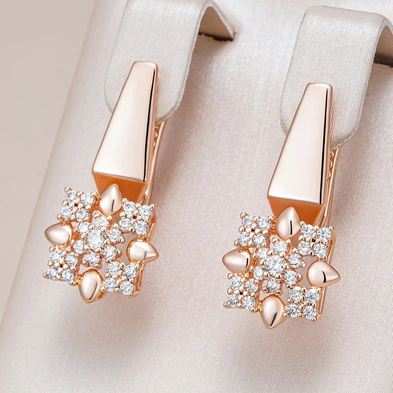 Set aus quadratischem Anhänger und Ohrringen mit weißem Zirkon in 18K Rosévergoldung - AC