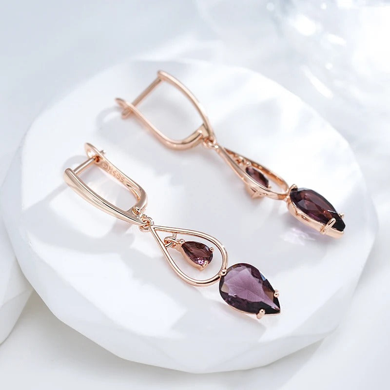 Amethyst-Ohrringe mit doppeltem Zirkon aus 18 Karat Rosévergoldung