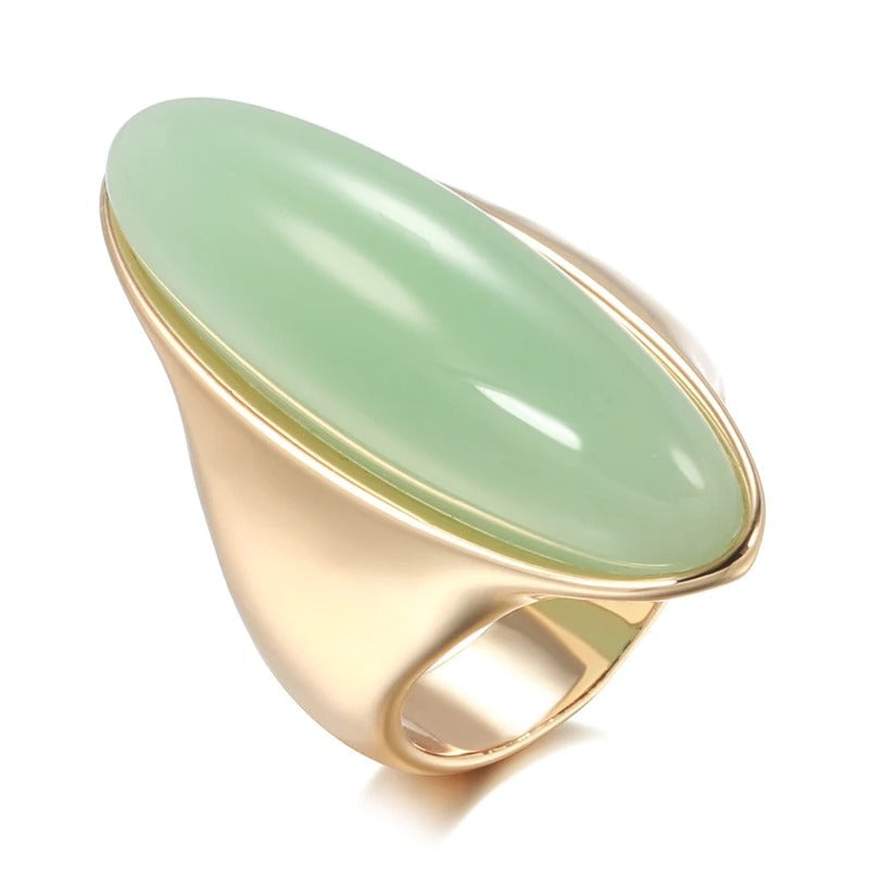 Ring mit grünem Jadestein, 18 Kt. rosévergoldet - AC