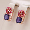 Rechteckige Amethyst-Ohrringe mit floralem, rosafarbenem Kristall, 18 K rosevergoldet - AC