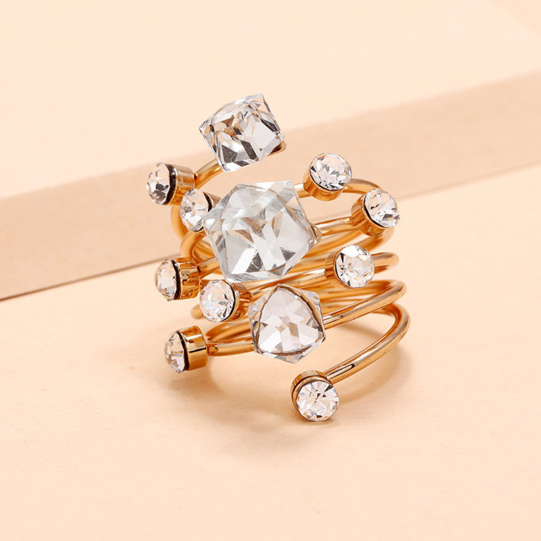Verstellbarer 18K Gold plattierter Ring mit farbigen Zirkonia Steinen